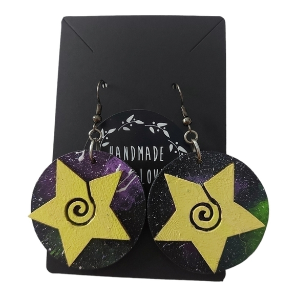 Unique Handpainted Stars and Galaxy Earrings - Picture 2 of 3